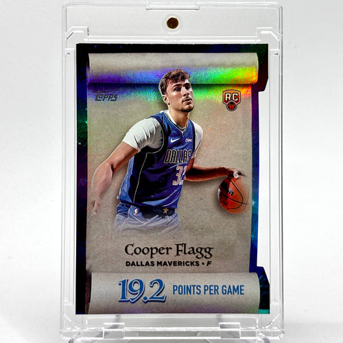 RC Cooper Flagg (Dallas Mavericks) Topps Holiday, holo Scroll, die-cut rookie