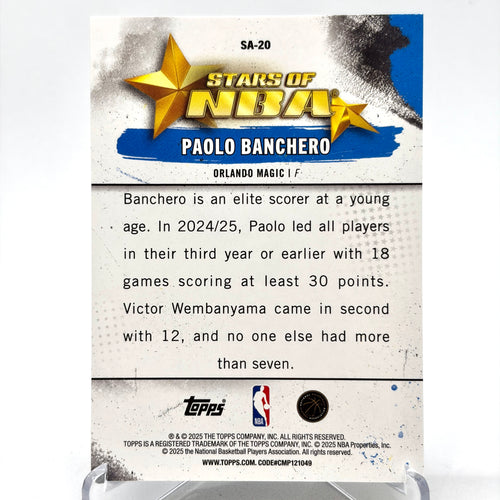 Paolo Banchero (Orlando Magic) Topps Flagship, Stars Of The NBA