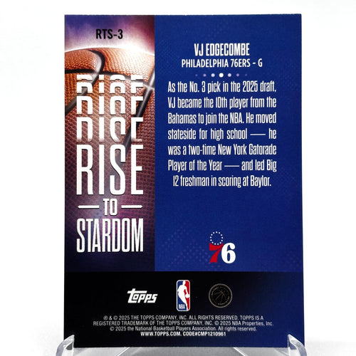 RC VJ Edgecombe (Philadelphia 76ers) Topps, Rise To Stardom rookie