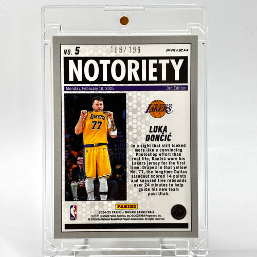 SP /199 Luka Doncic (LA Lakers) Mosaic Notoriety, blue Prizm honeycomb 108/199