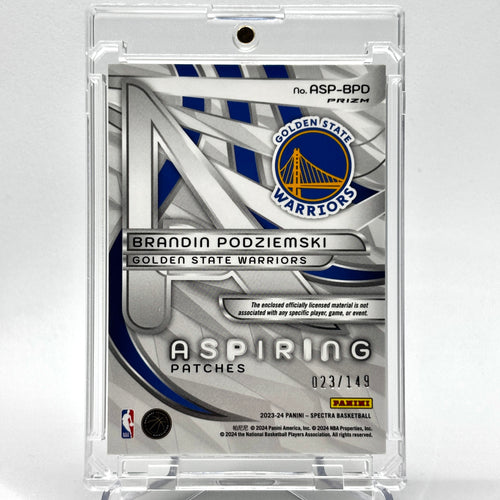 /149 RC Brandin Podziemski (Golden State Warriors) Specta, Silver Prizm Aspiring Rookie patch - dual colour