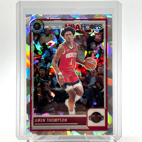 RC Amen Thompson (Houston Rockets) Hoops Premium Stock, Prizm Silver cracked ice rookie