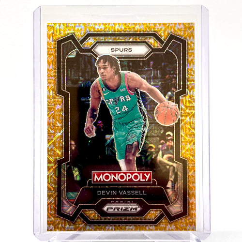 01/500 Devin Vassell (San Antonio Spurs) Prizm Monopoly Gold Millionaire, bookend